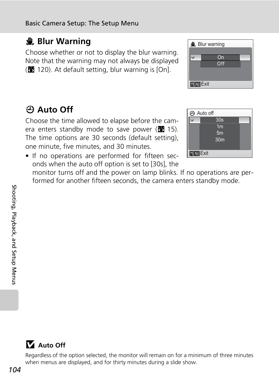 Hblur warning, Iauto off | Nikon COOLPIX S9 User Manual | Page 116 / 142