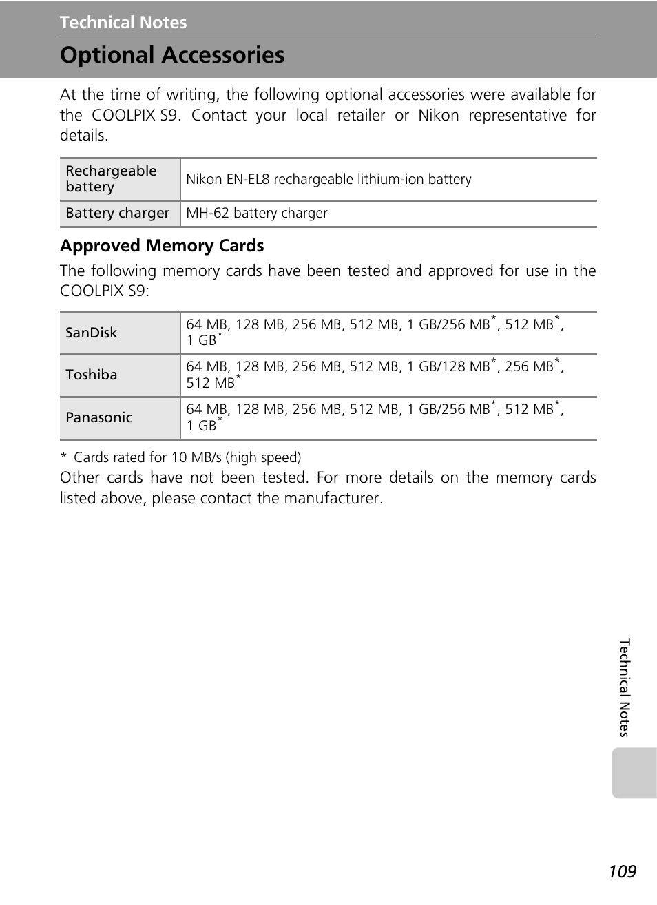 Optional accessories | Nikon COOLPIX S9 User Manual | Page 121 / 142