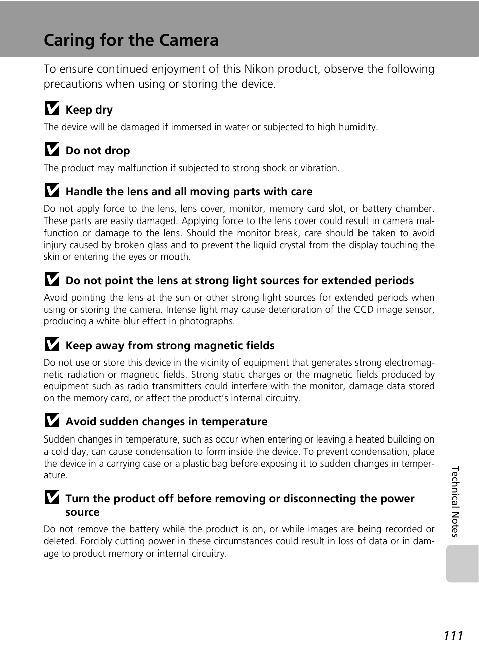 Caring for the camera | Nikon COOLPIX S9 User Manual | Page 123 / 142
