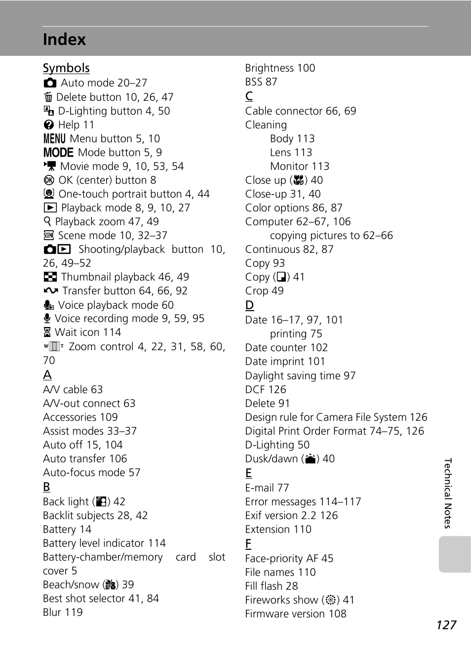 Index | Nikon COOLPIX S9 User Manual | Page 139 / 142