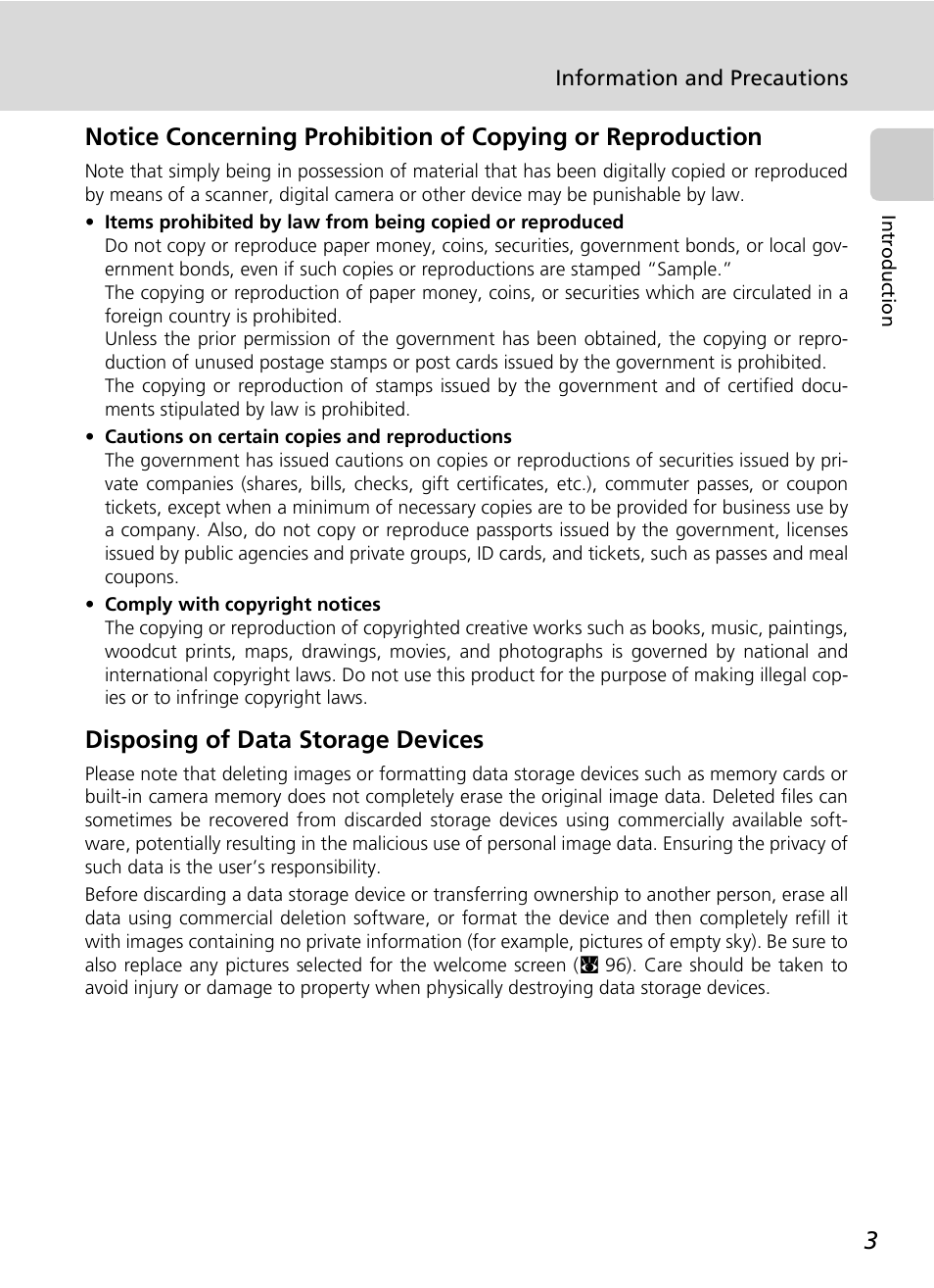 Disposing of data storage devices | Nikon COOLPIX S9 User Manual | Page 15 / 142