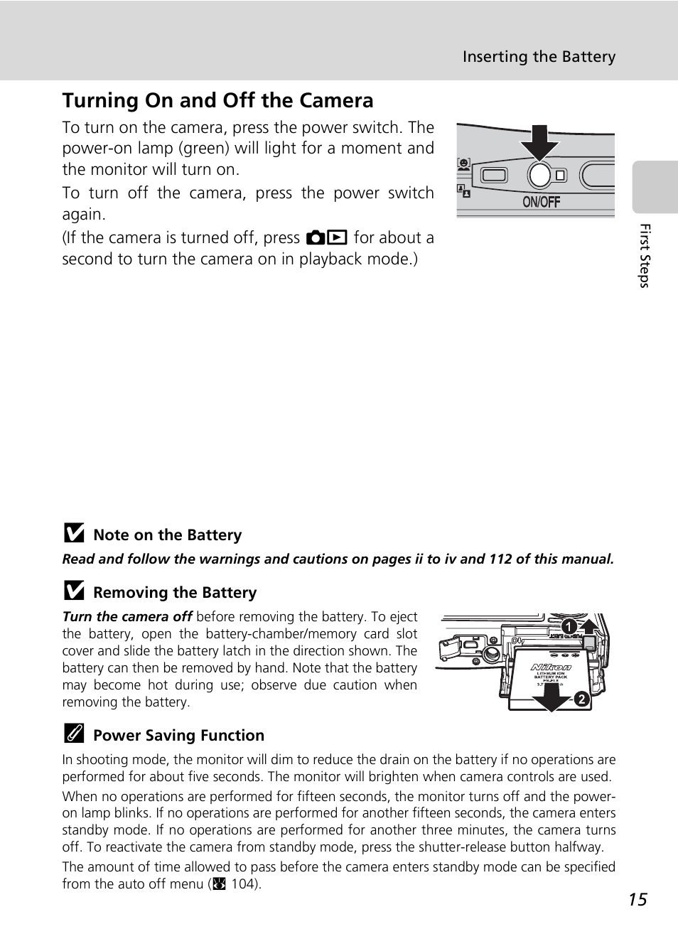 Turning on and off the camera | Nikon COOLPIX S9 User Manual | Page 27 / 142