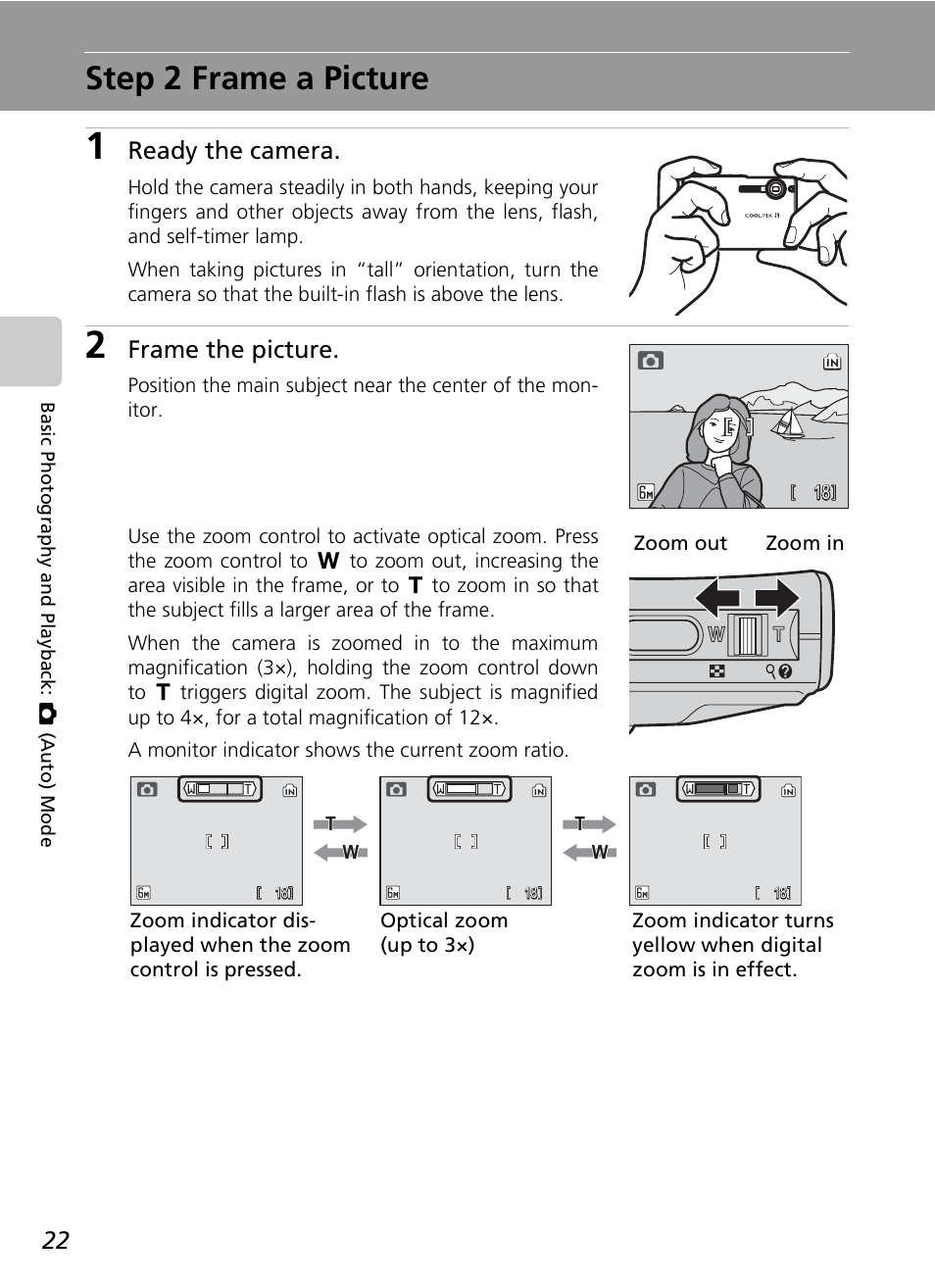 Step 2 frame a picture, Ready the camera, Frame the picture | Nikon COOLPIX S9 User Manual | Page 34 / 142