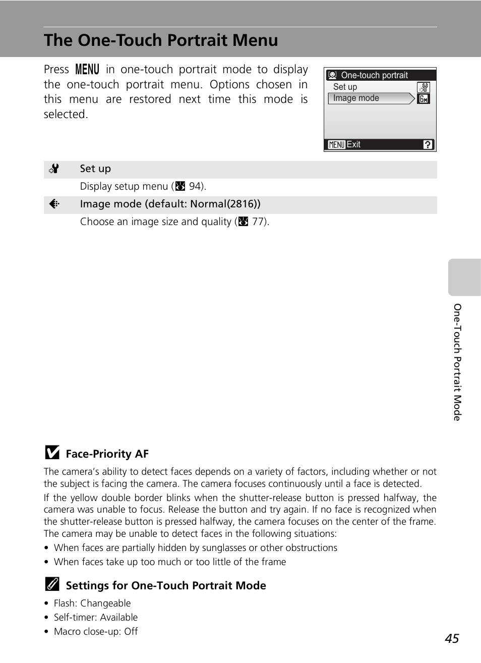 The one-touch portrait menu | Nikon COOLPIX S9 User Manual | Page 57 / 142