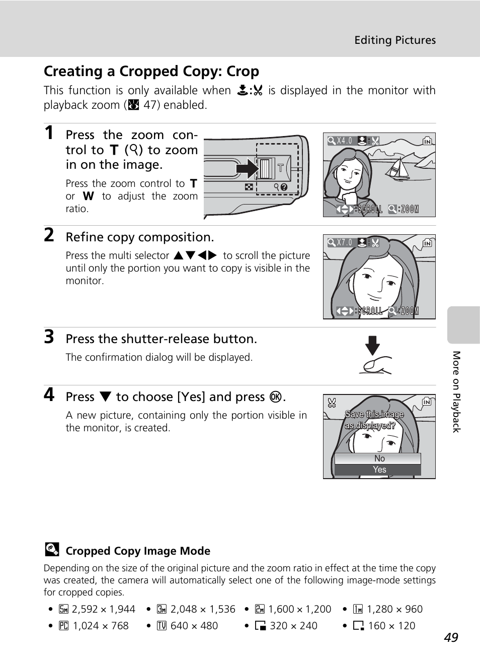 Creating a cropped copy: crop | Nikon COOLPIX S9 User Manual | Page 61 / 142