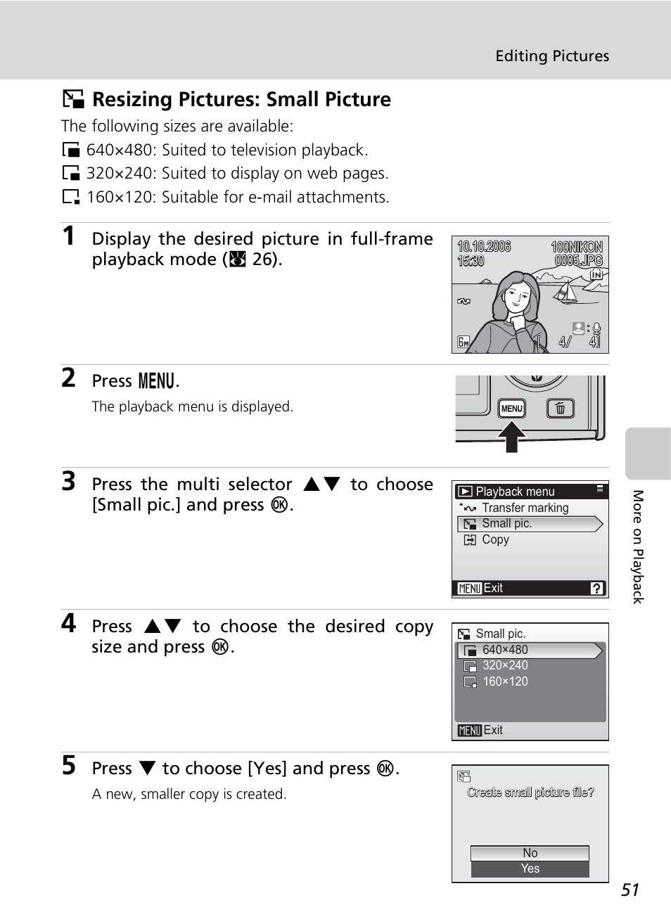 Hresizing pictures: small picture | Nikon COOLPIX S9 User Manual | Page 63 / 142
