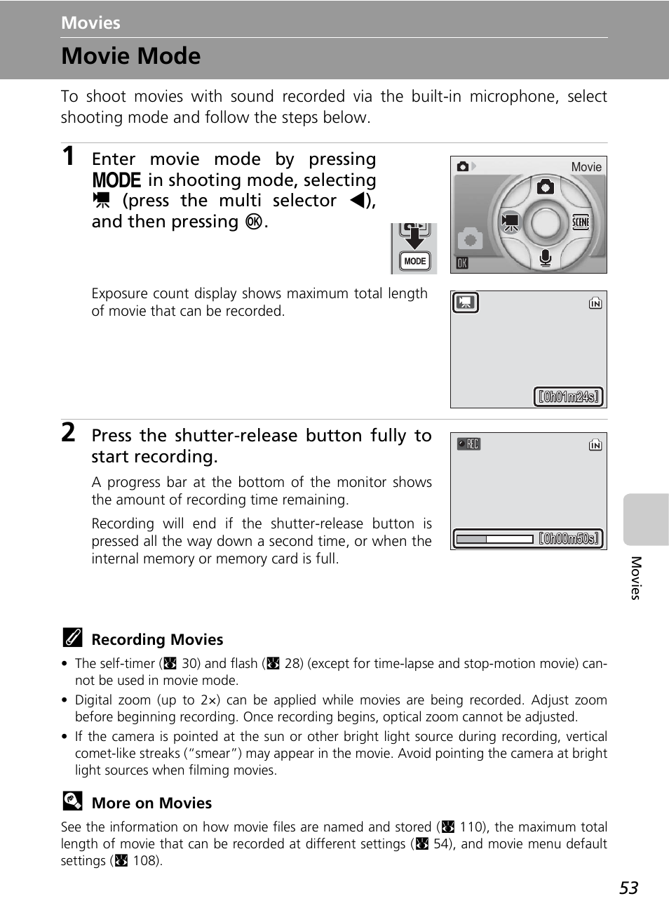 Movie mode | Nikon COOLPIX S9 User Manual | Page 65 / 142