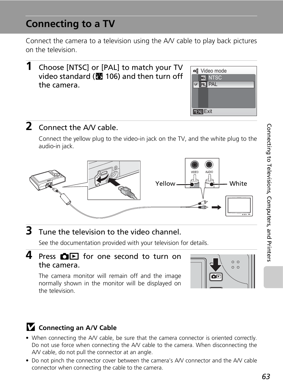 Connecting to a tv | Nikon COOLPIX S9 User Manual | Page 75 / 142