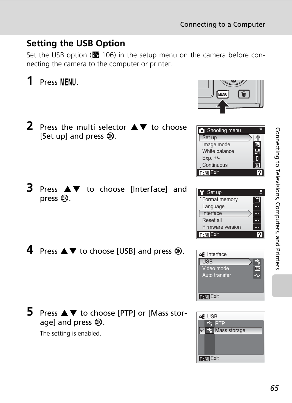Setting the usb option | Nikon COOLPIX S9 User Manual | Page 77 / 142