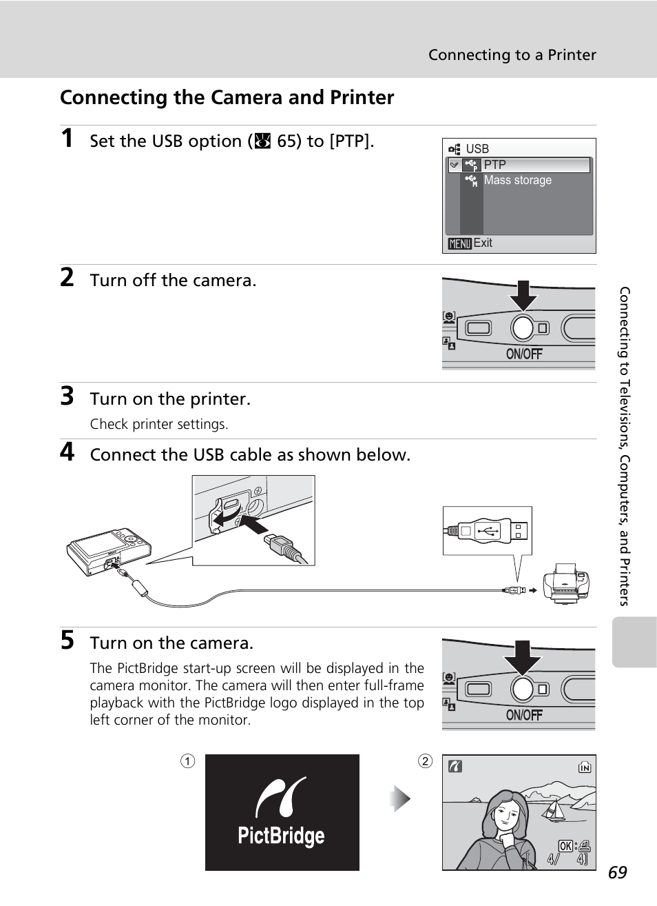 Connecting the camera and printer | Nikon COOLPIX S9 User Manual | Page 81 / 142