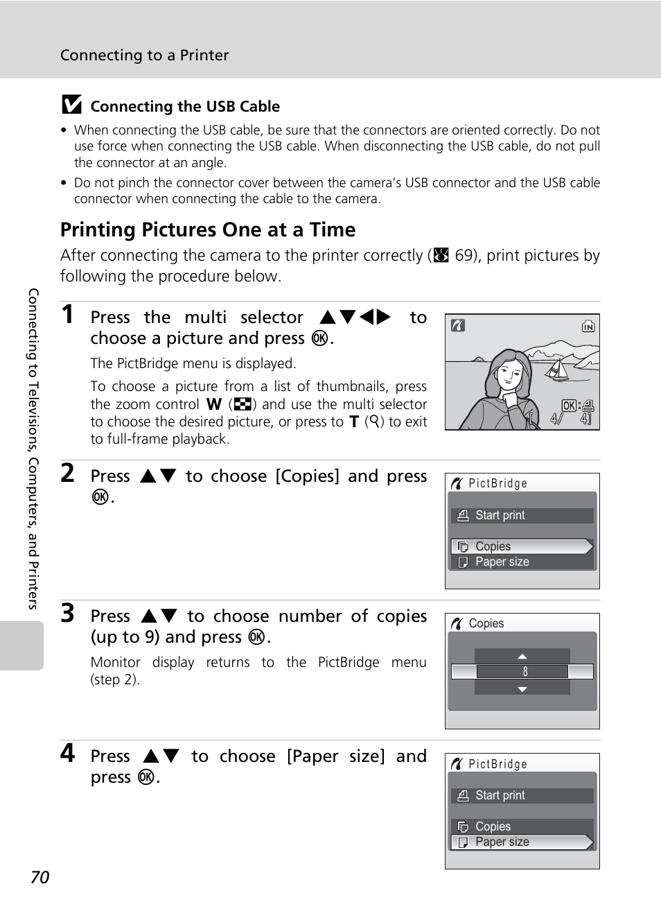 Printing pictures one at a time, Press gh to choose [copies] and press d, Press gh to choose [paper size] and press d | Nikon COOLPIX S9 User Manual | Page 82 / 142