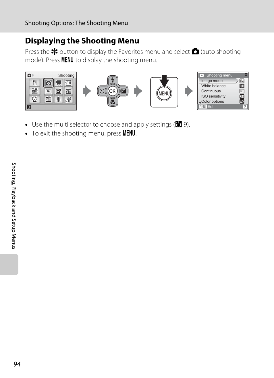 Displaying the shooting menu | Nikon Coolpix S560 User Manual | Page 108 / 172