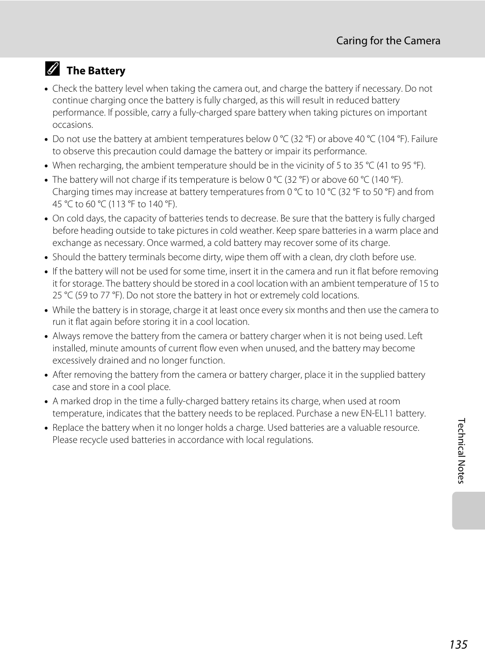 The battery, A 135), be | Nikon Coolpix S560 User Manual | Page 149 / 172