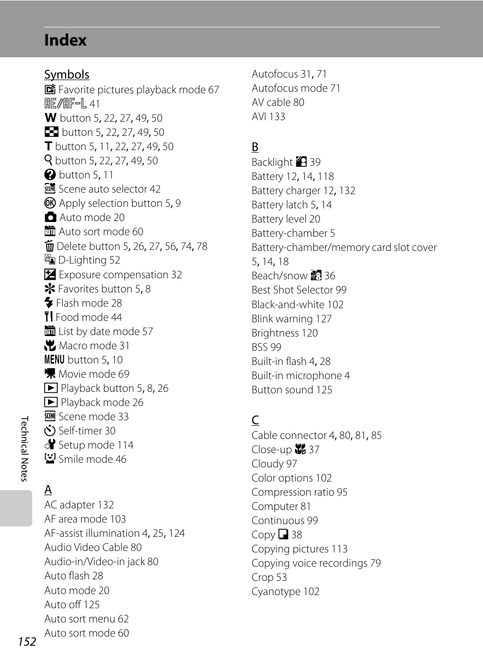 Index | Nikon Coolpix S560 User Manual | Page 166 / 172