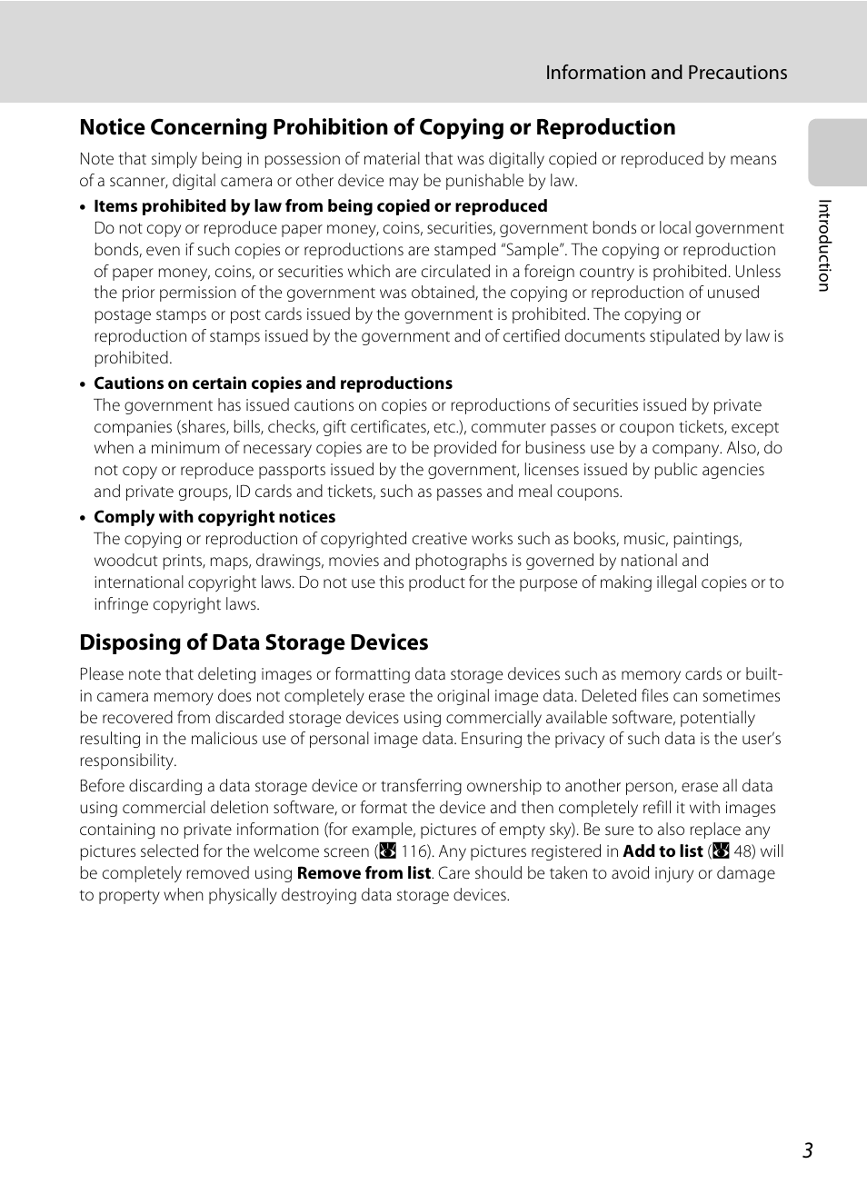 Disposing of data storage devices | Nikon Coolpix S560 User Manual | Page 17 / 172