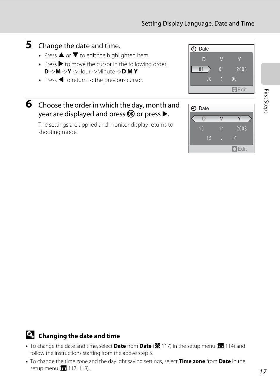 Change the date and time | Nikon Coolpix S560 User Manual | Page 31 / 172