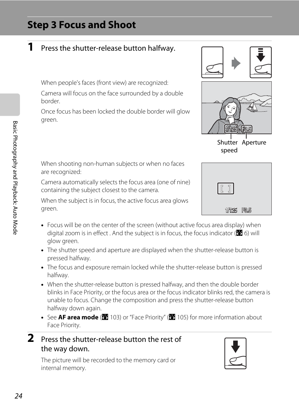 Step 3 focus and shoot | Nikon Coolpix S560 User Manual | Page 38 / 172