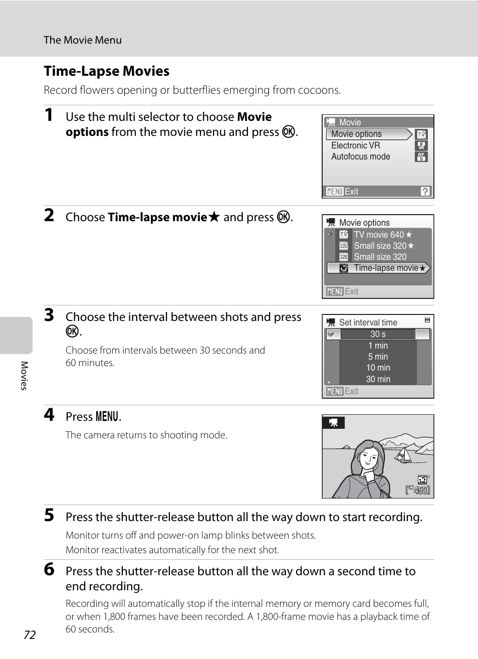 Time-lapse movies, A 72) | Nikon Coolpix S560 User Manual | Page 86 / 172