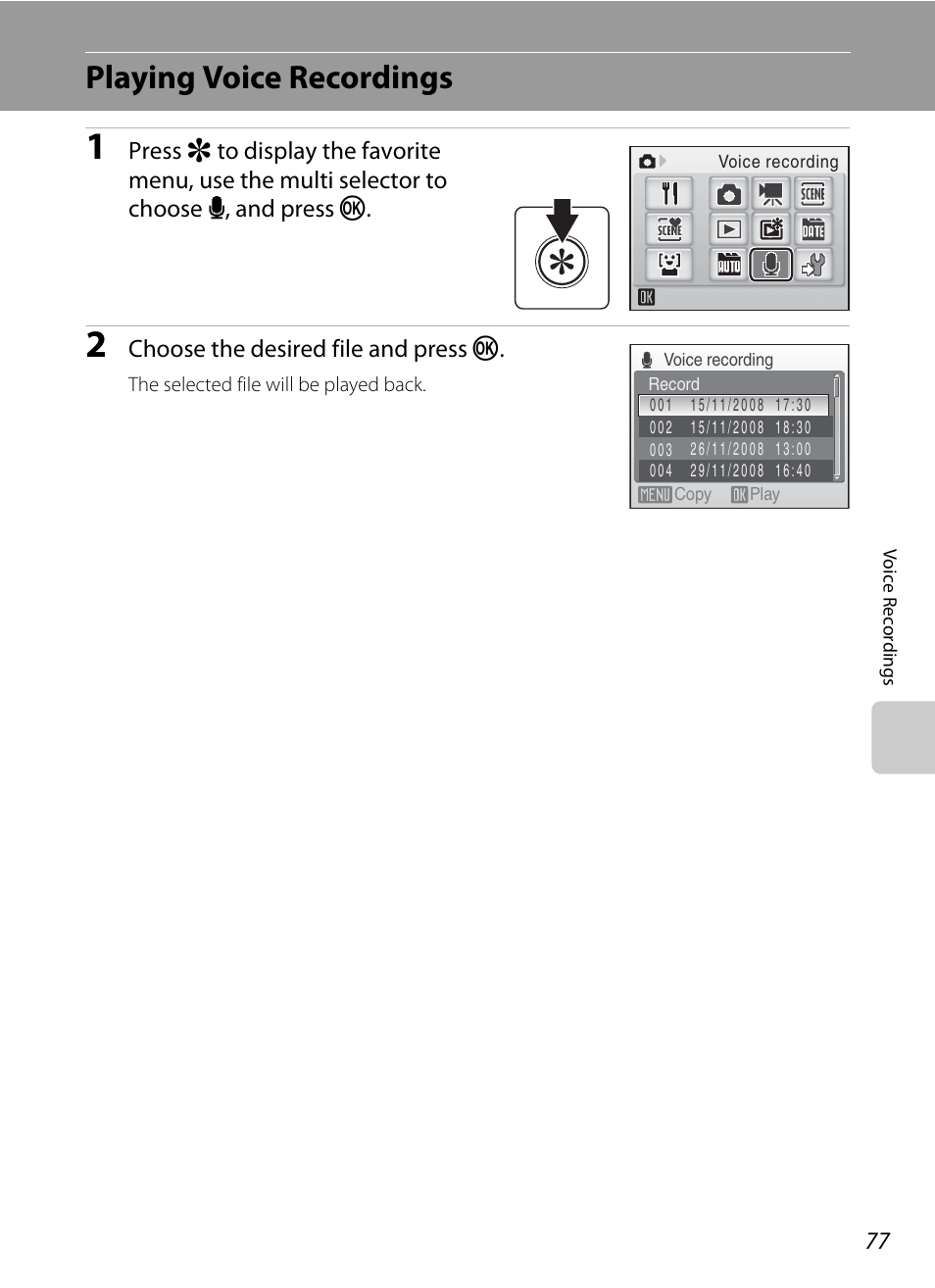 Playing voice recordings | Nikon Coolpix S560 User Manual | Page 91 / 172