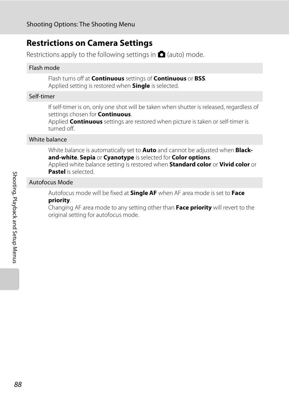 Restrictions on camera settings, A 88, A 88) | Nikon Coolpix S600 User Manual | Page 100 / 144