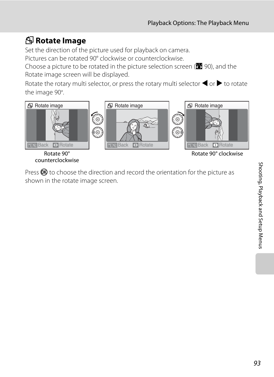 Rotate image, F rotate image, A 93 | Nikon Coolpix S600 User Manual | Page 105 / 144