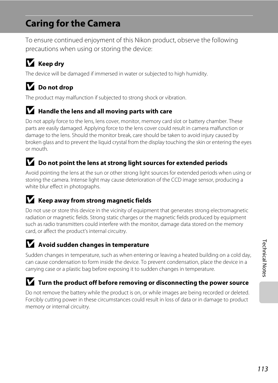 Caring for the camera | Nikon Coolpix S600 User Manual | Page 125 / 144