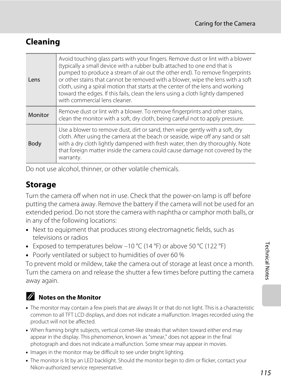 Cleaning, Storage, Cleaning storage | Nikon Coolpix S600 User Manual | Page 127 / 144