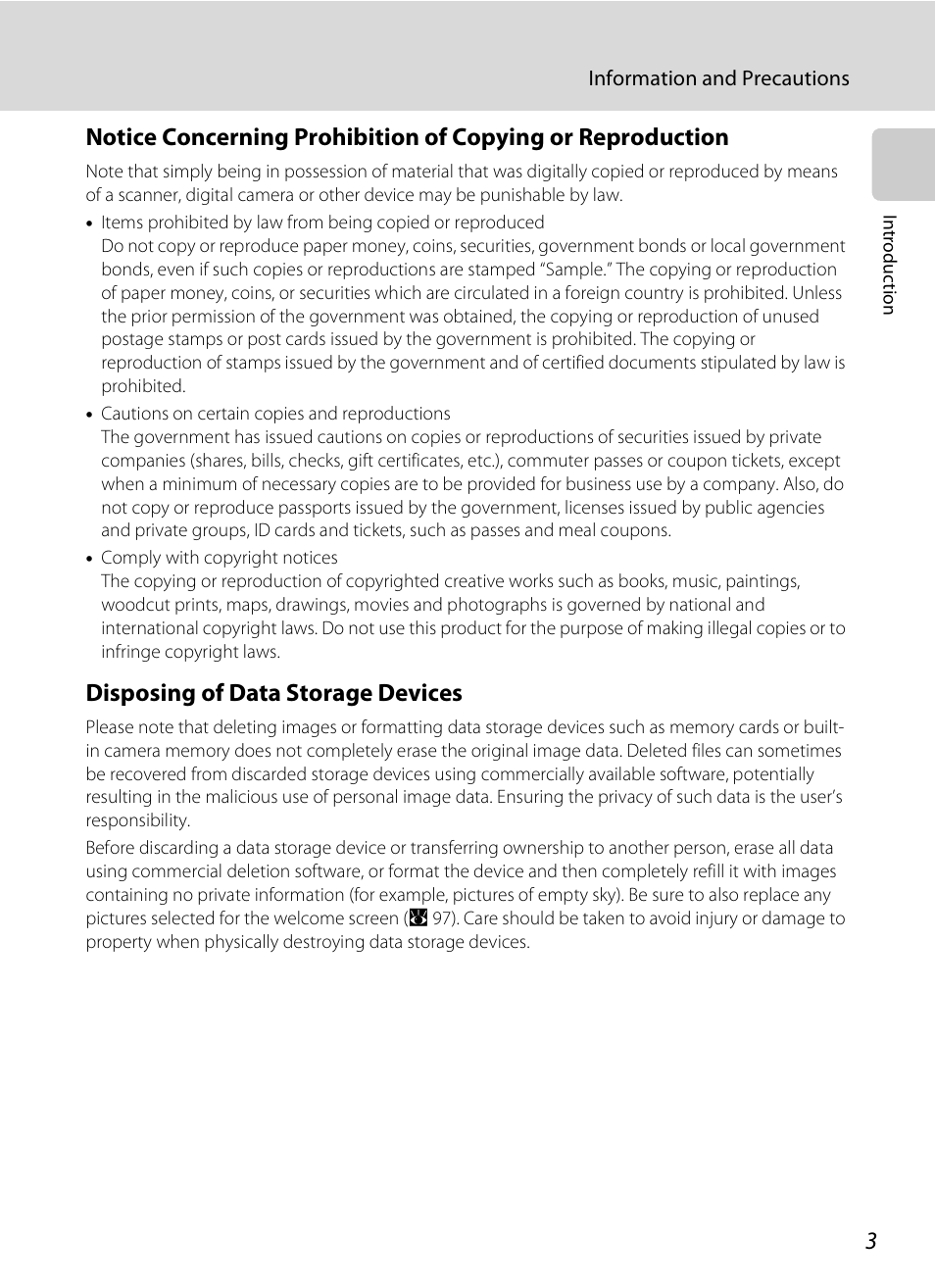 Disposing of data storage devices | Nikon Coolpix S600 User Manual | Page 15 / 144