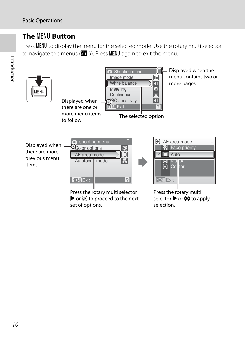 The menu button, D button, The d button | Nikon Coolpix S600 User Manual | Page 22 / 144