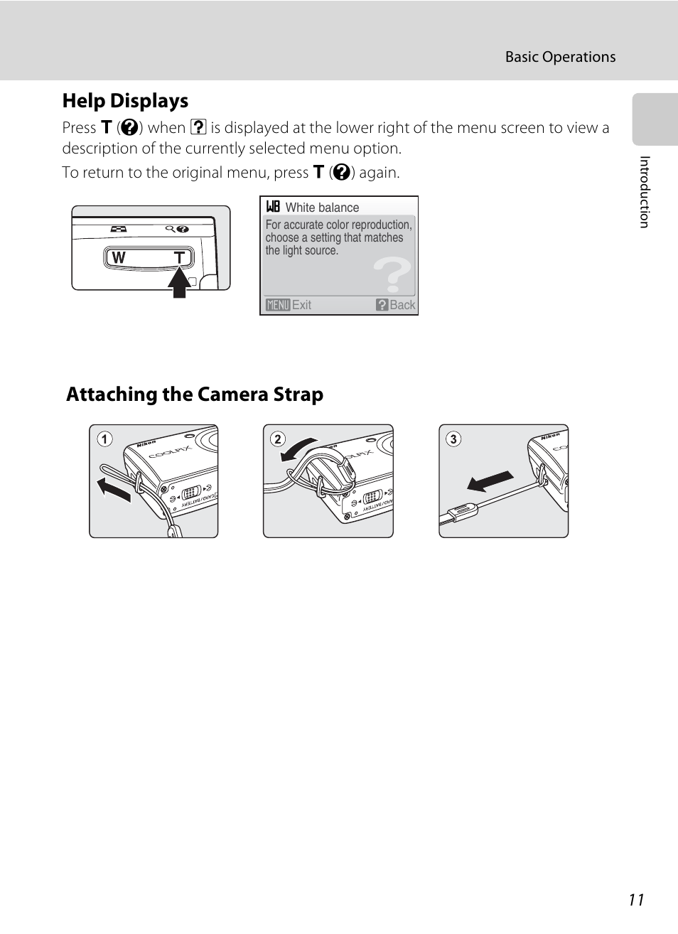 Help displays, Attaching the camera strap, Help displays attaching the camera strap | Nikon Coolpix S600 User Manual | Page 23 / 144