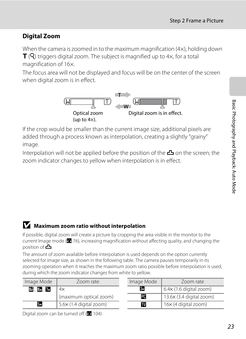 Digital zoom | Nikon Coolpix S600 User Manual | Page 35 / 144