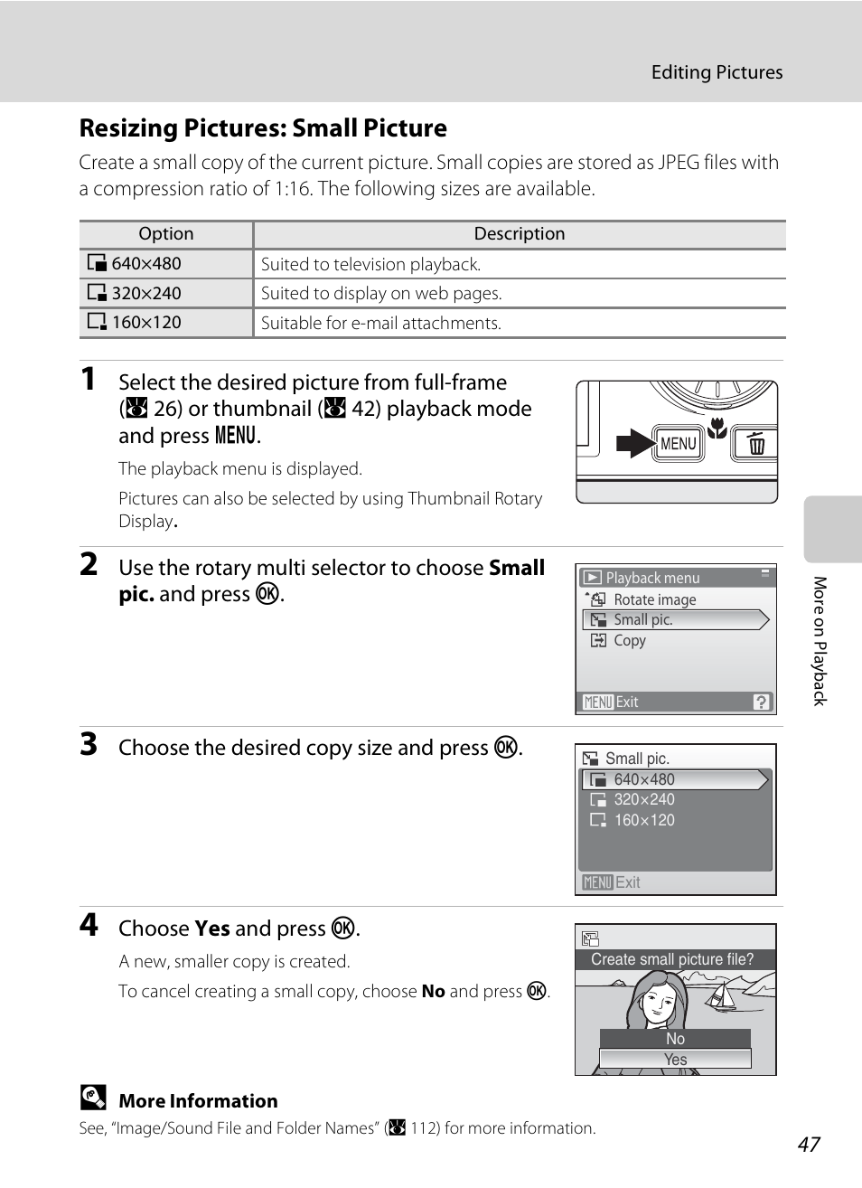 Resizing pictures: small picture | Nikon Coolpix S600 User Manual | Page 59 / 144