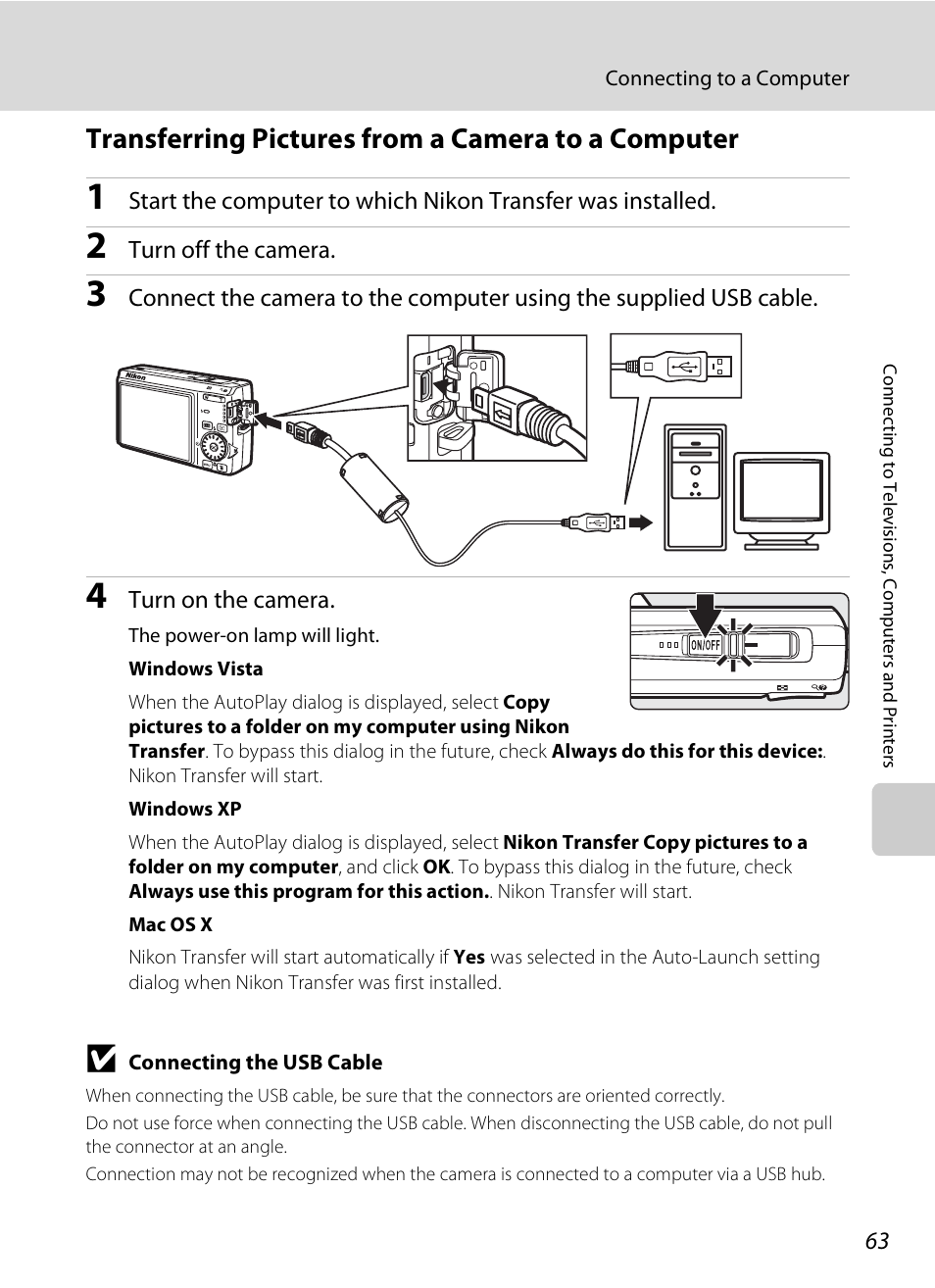 Transferring pictures from a camera to a computer | Nikon Coolpix S600 User Manual | Page 75 / 144