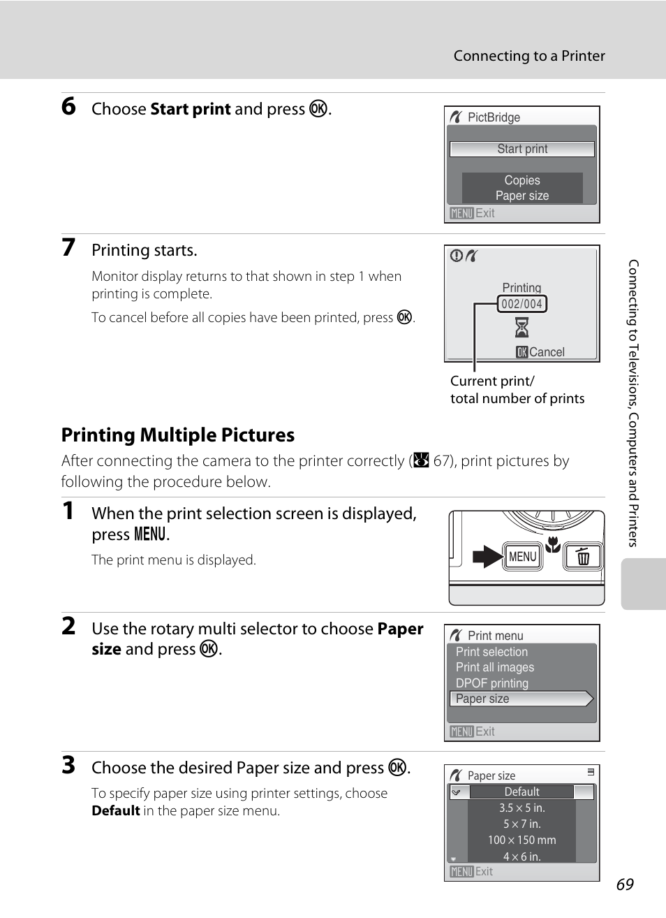 Printing multiple pictures, A 69) | Nikon Coolpix S600 User Manual | Page 81 / 144