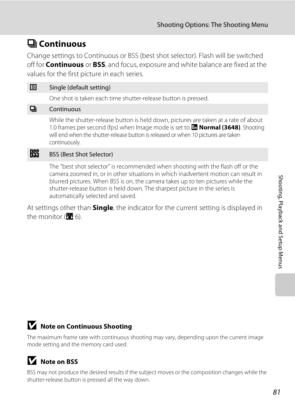 Continuous, C continuous, A 81 | A 81) | Nikon Coolpix S600 User Manual | Page 93 / 144