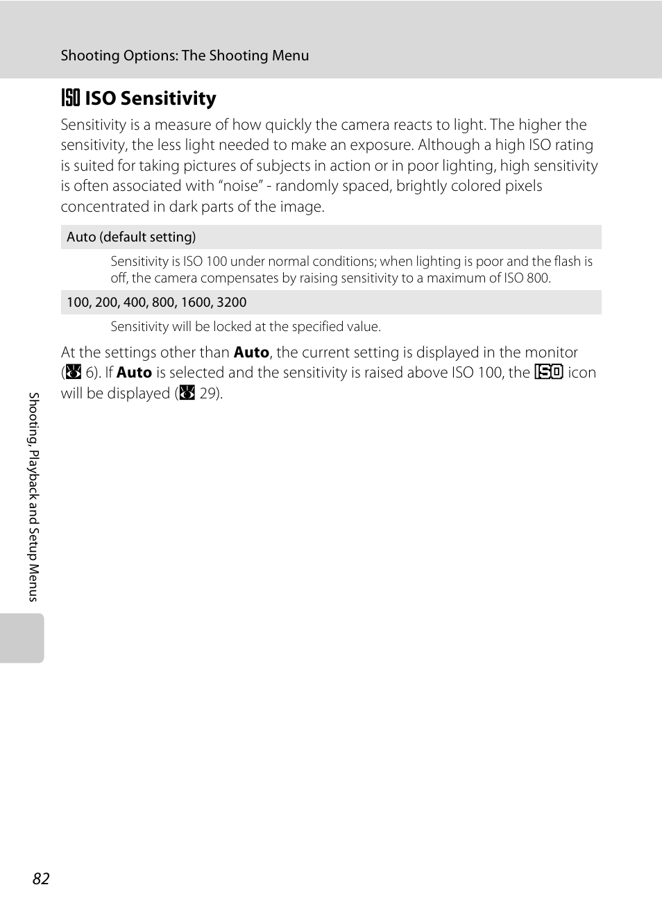 Iso sensitivity, E iso sensitivity, A 82) | A 82 | Nikon Coolpix S600 User Manual | Page 94 / 144