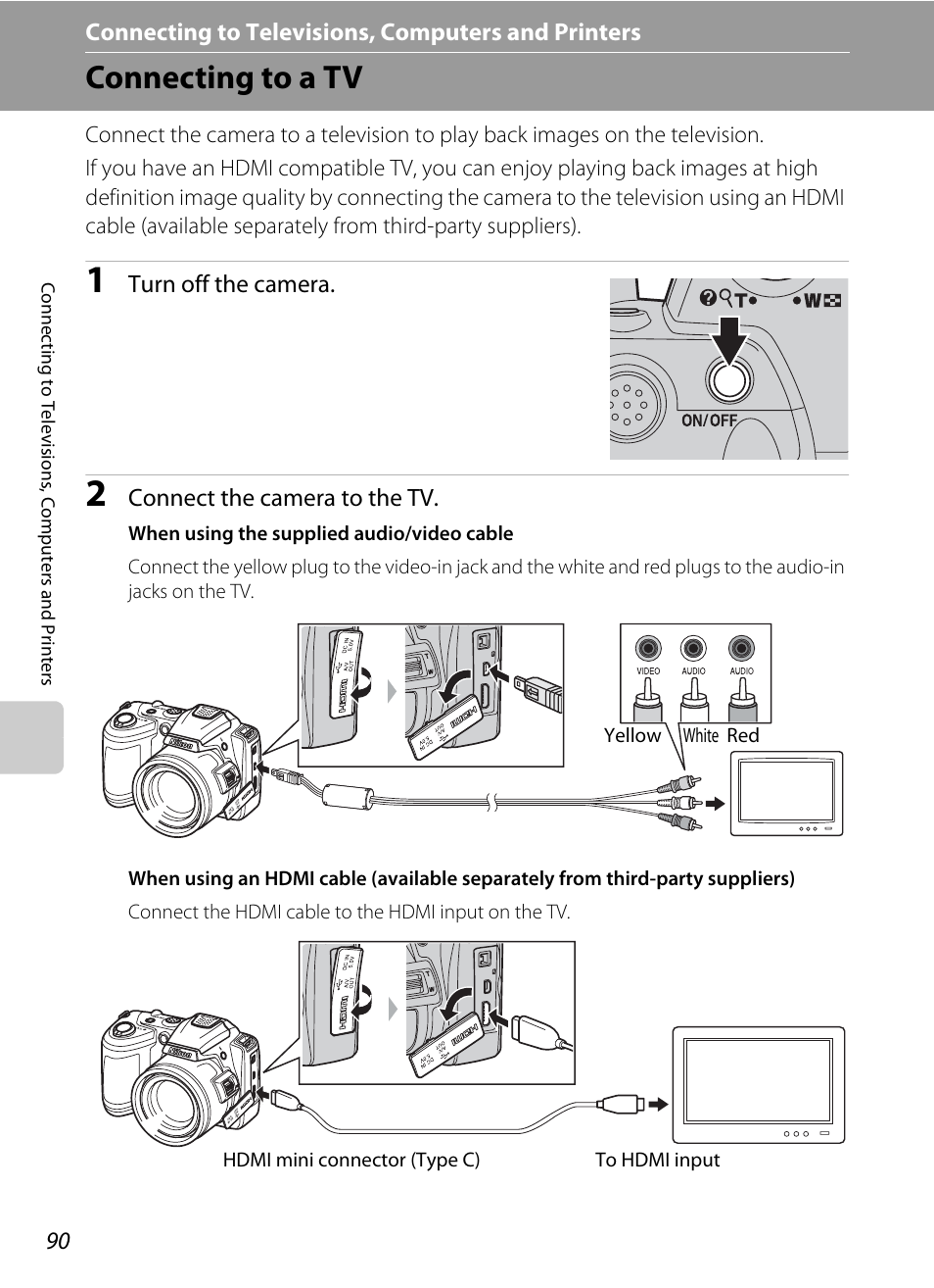 Connecting to televisions, computers and printers, Connecting to a tv | Nikon Coolpix L120 User Manual | Page 102 / 164