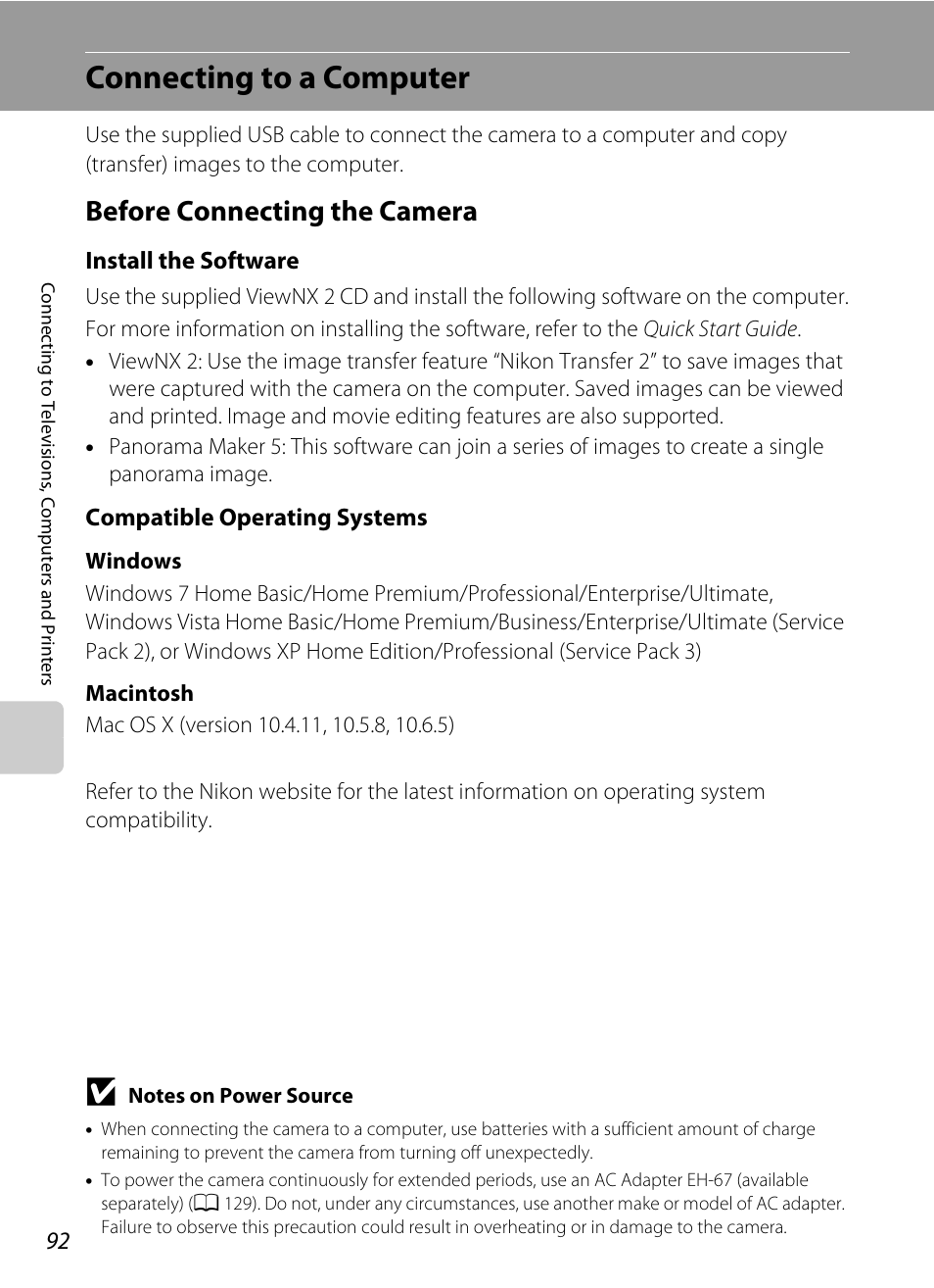 Connecting to a computer, Before connecting the camera | Nikon Coolpix L120 User Manual | Page 104 / 164