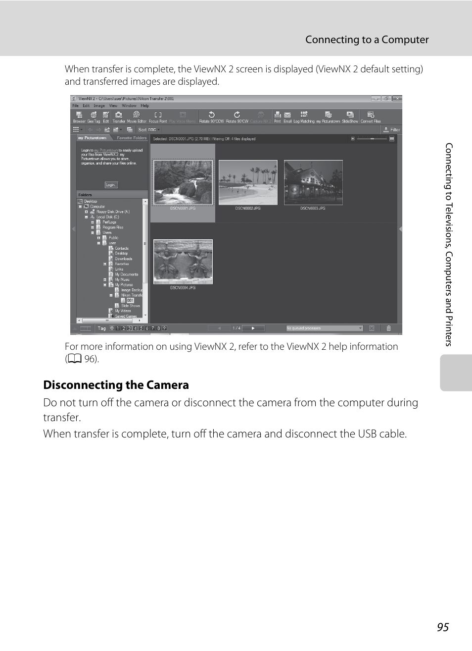 Disconnecting the camera | Nikon Coolpix L120 User Manual | Page 107 / 164