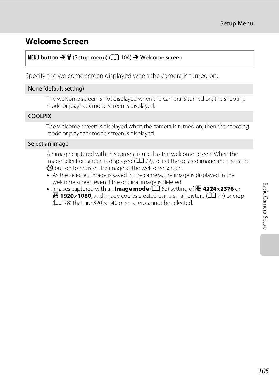 Welcome screen, A 105 | Nikon Coolpix L120 User Manual | Page 117 / 164
