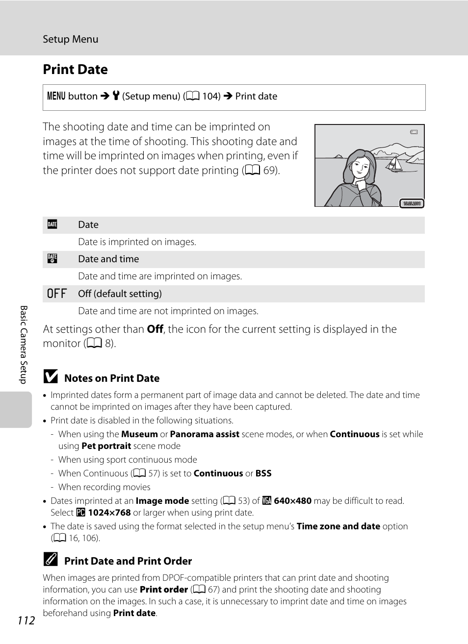 Print date, A 112, A 112) in the | Nikon Coolpix L120 User Manual | Page 124 / 164