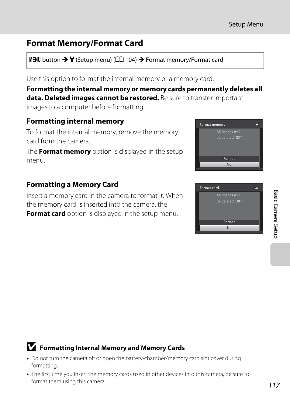 Format memory/format card, A 117, Camera | A 117) | Nikon Coolpix L120 User Manual | Page 129 / 164