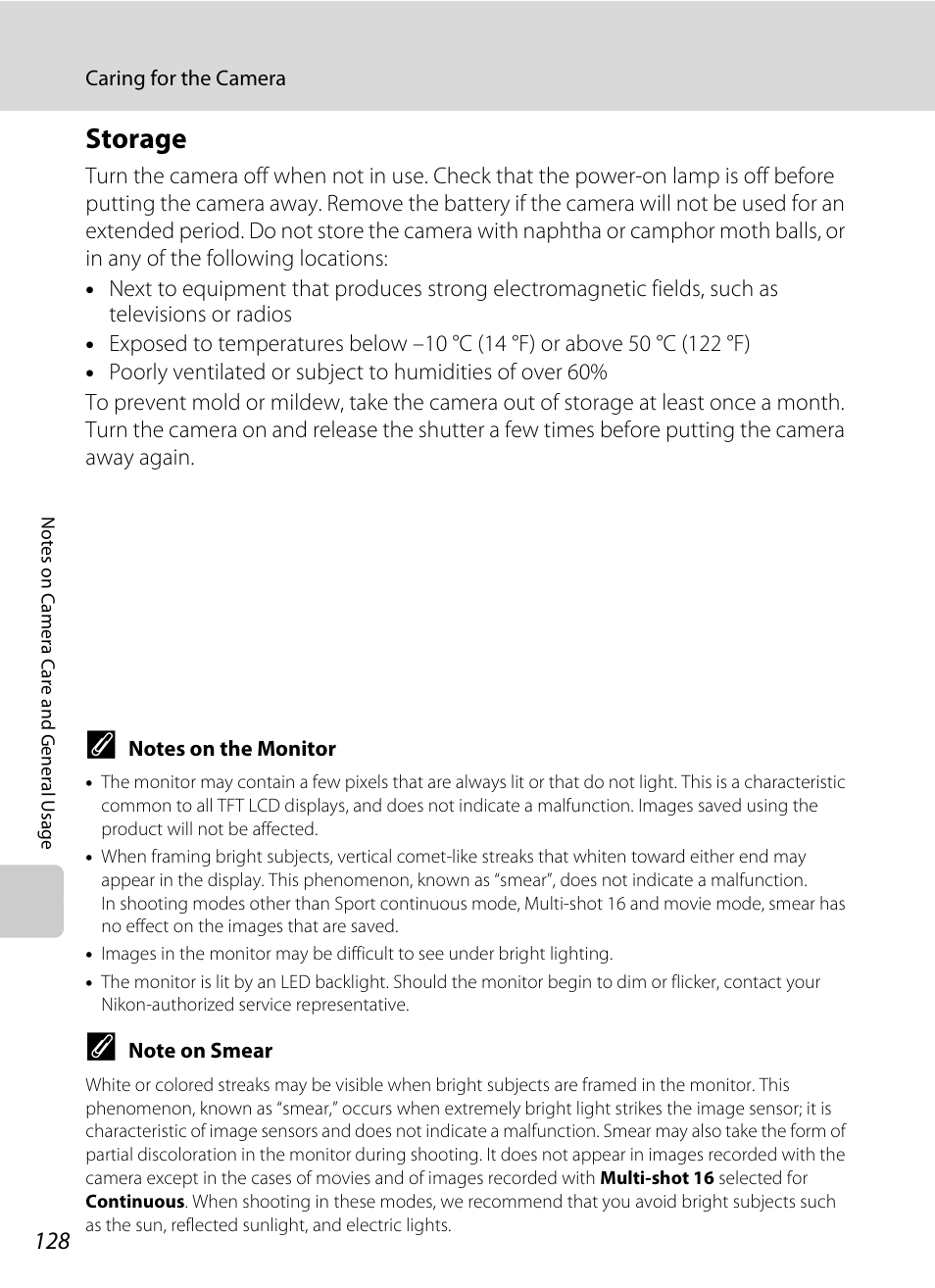 Storage, Ear (a 128, A 128) | Nikon Coolpix L120 User Manual | Page 140 / 164