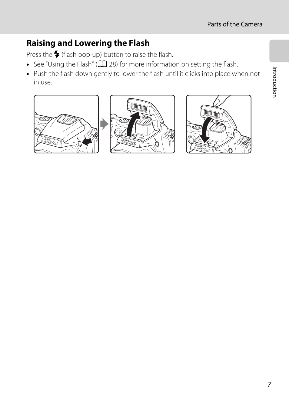 Raising and lowering the flash | Nikon Coolpix L120 User Manual | Page 19 / 164