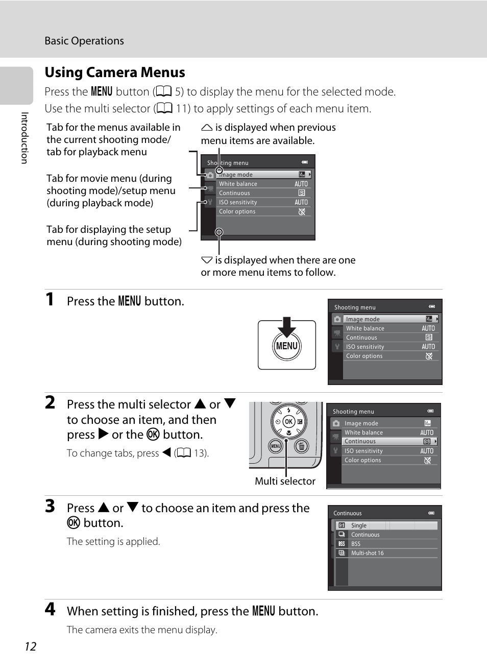 Using camera menus, Press the d button, When setting is finished, press the d button | Nikon Coolpix L120 User Manual | Page 24 / 164