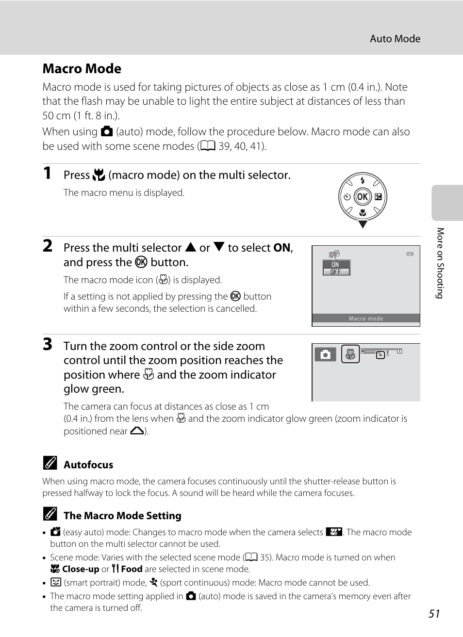 Macro mode, A 51), 51) on the m | Macro mode (a 51), A 51) a, Mode (a 51) to | Nikon Coolpix L120 User Manual | Page 63 / 164