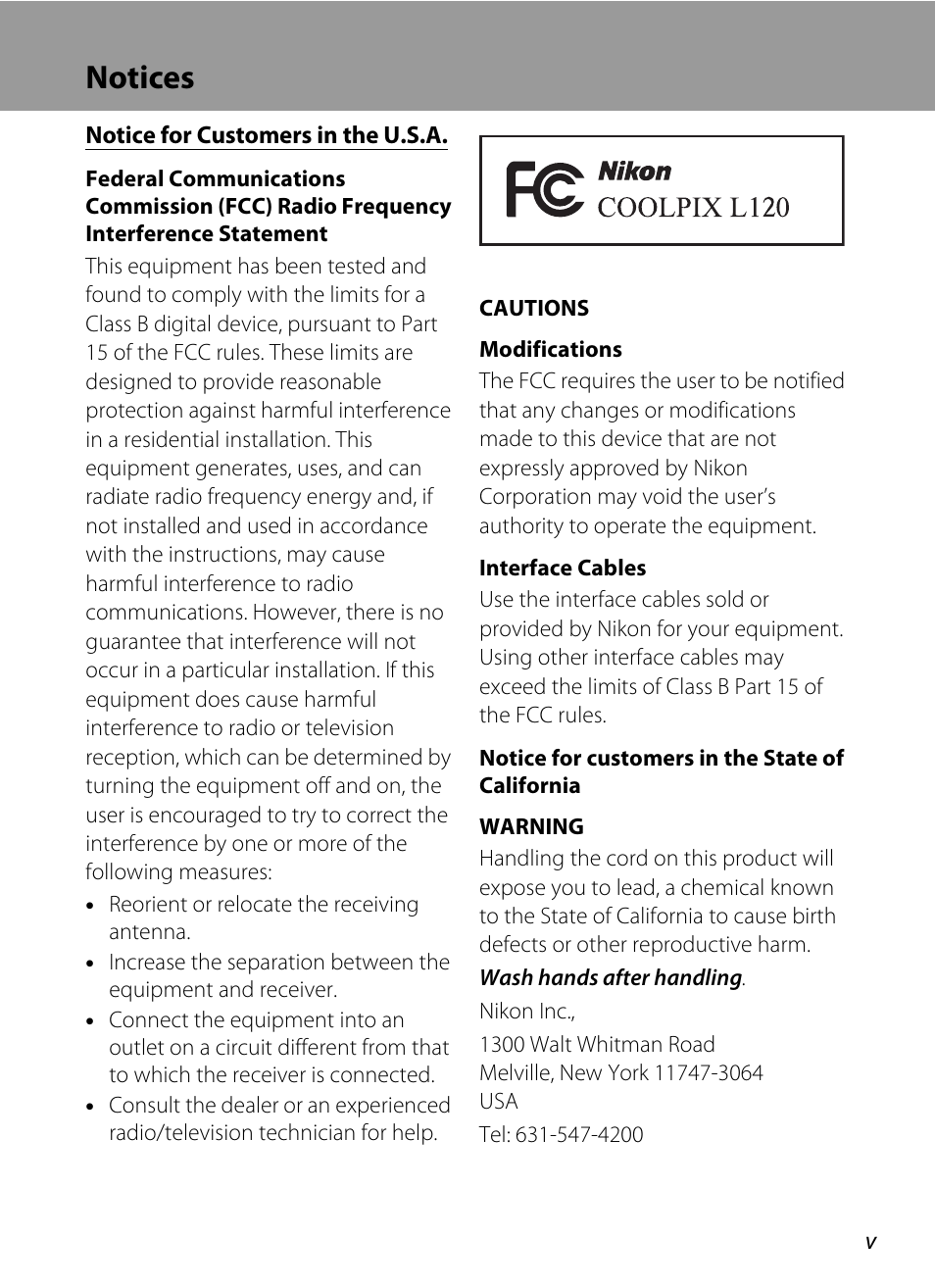 Notices | Nikon Coolpix L120 User Manual | Page 7 / 164