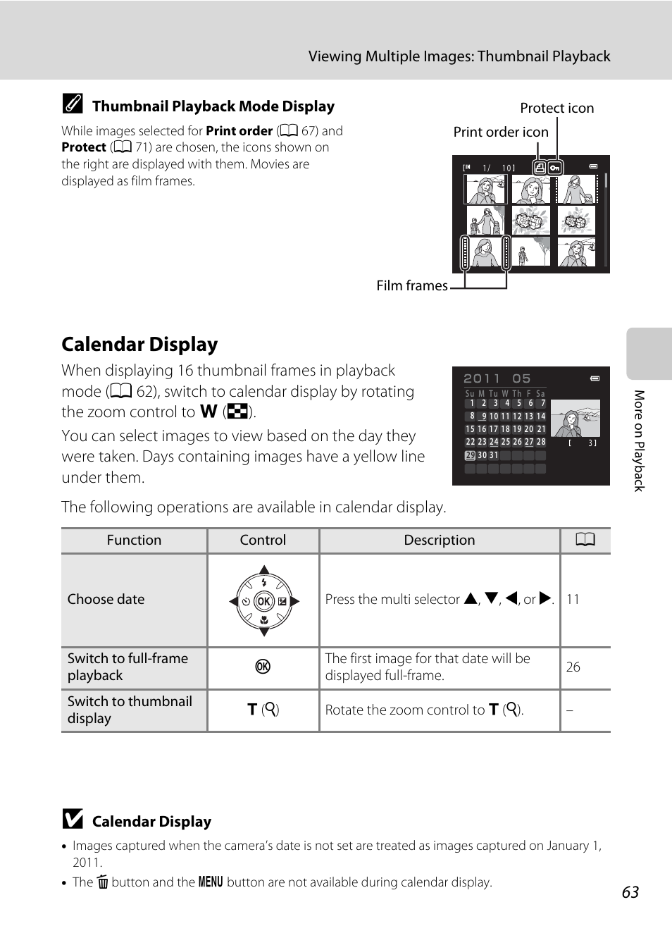 Calendar display, A 63) | Nikon Coolpix L120 User Manual | Page 75 / 164