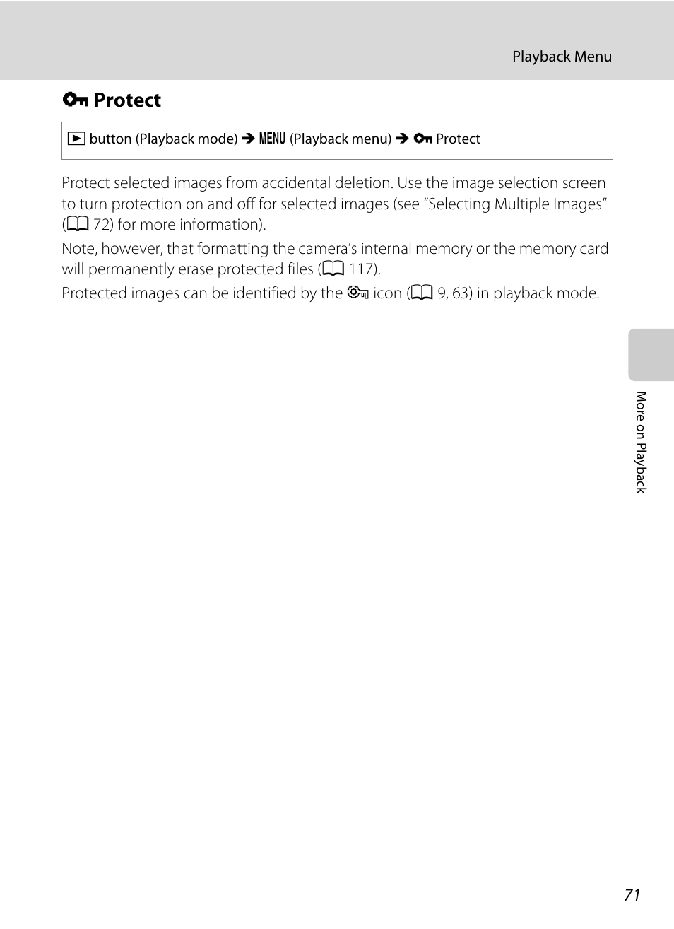Protect, D protect, A 71) | A 71 | Nikon Coolpix L120 User Manual | Page 83 / 164