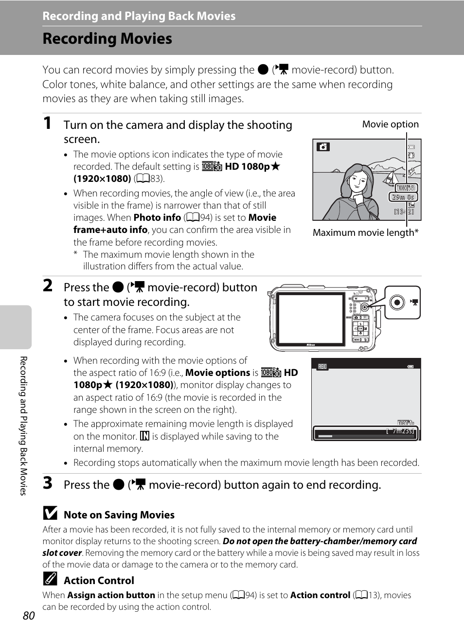 Recording movies | Nikon AW100 User Manual | Page 104 / 242